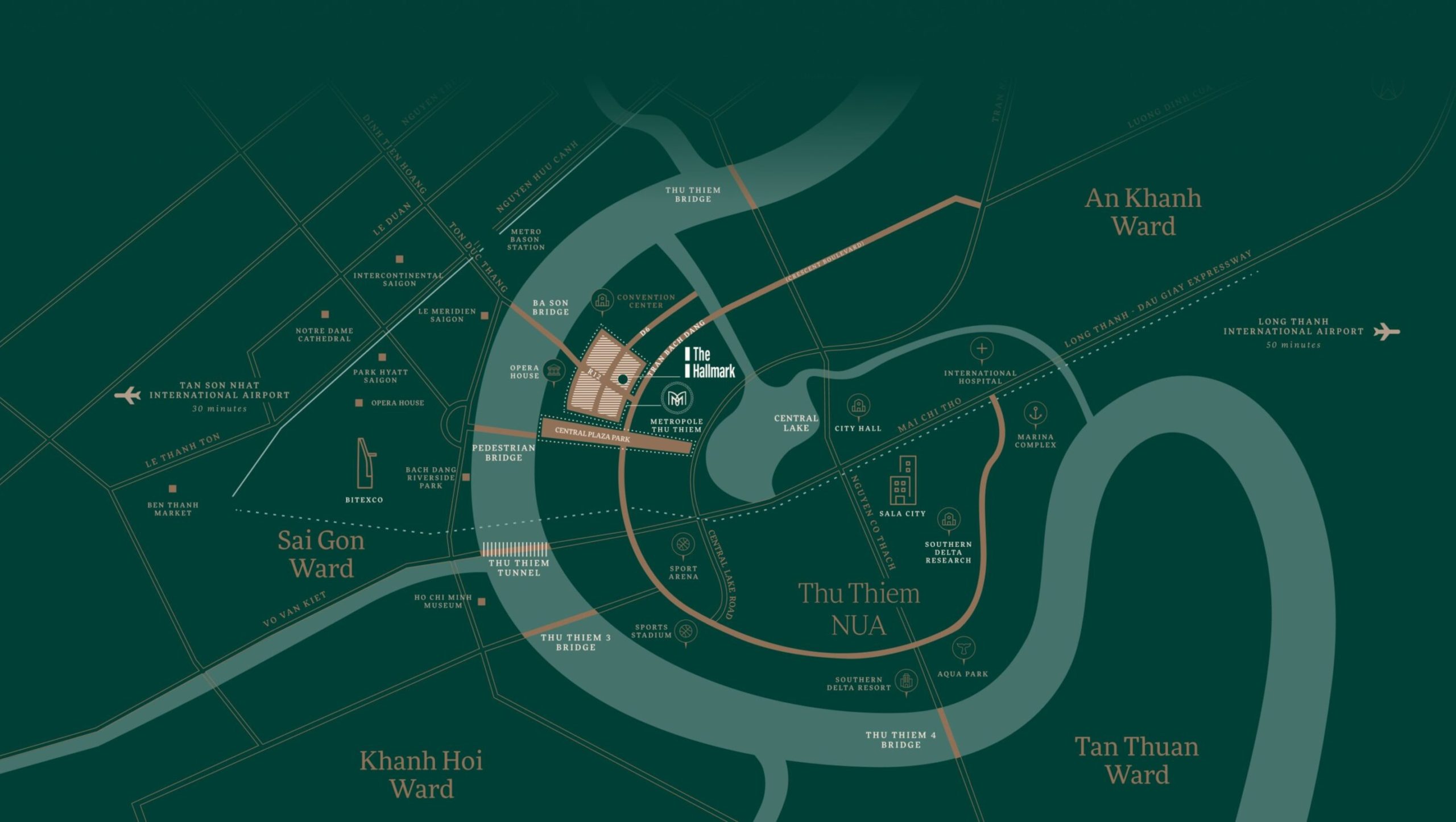 Vị trí The Hallmark Tower được bao bọc bởi sông Sài Gòn